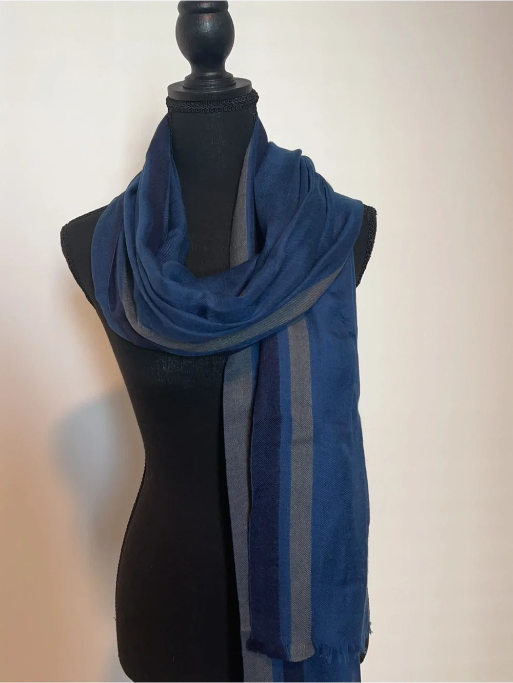 Loro Piana Blue and Gray Striped Cashmere Wool-Blend Scarf